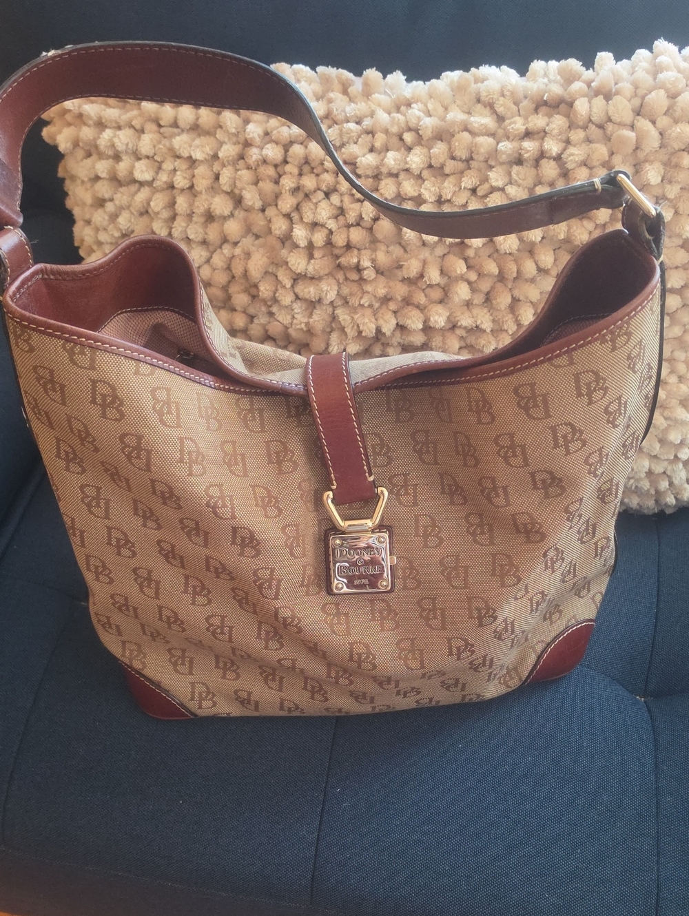 Dooney & Bourke Brown Logo Canvas Shoulder Bag